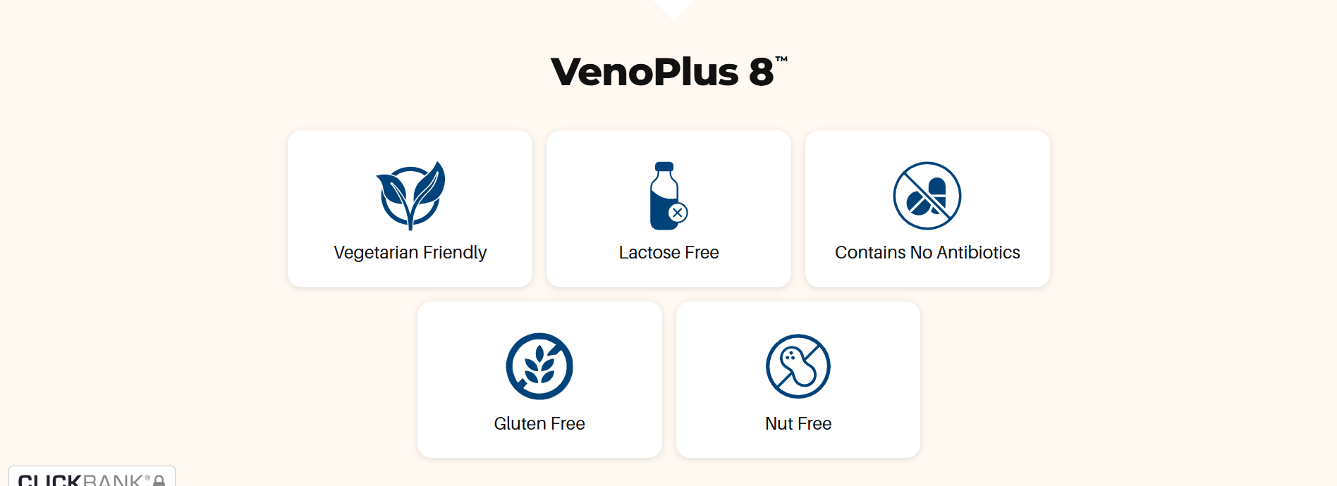 Venoplus 8: Vegetarian friendly, lactose free, contains no antibiotics, gluten free and nut free